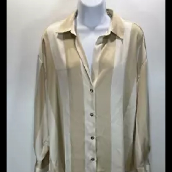 ZARA WOMEN SATIN OVERSIZE V-NECK LONG SLEEVE SAND BEIGE SIZE MEDIUM - Picture 6 of 8
